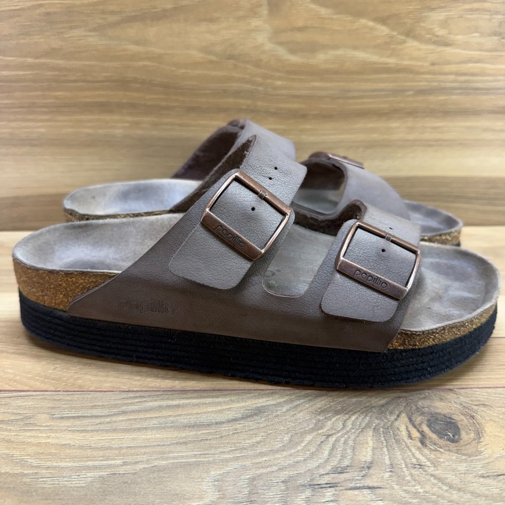 Papillio Birkenstock Vegan Arizona Platform Sandals 10 EU 41 Brown Chunky Travel